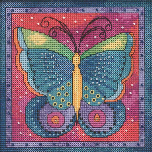 Kit Punto Cruz Diseño Mariposa Color Fucsia