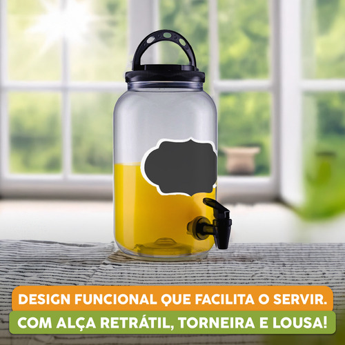 Kit 2 Suqueiras Com Suportes 3,6l Suco Galão Tampa Torneira Branco