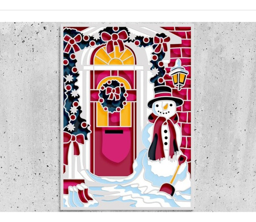 Cuadro Decorativo Hombre Nieve Puerta Navidad En Madera