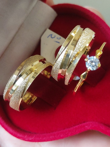 Imagem 3 de 7 de Par De Alianças Banhadas Ouro 18k+ Anel Solitário, Em Oferta