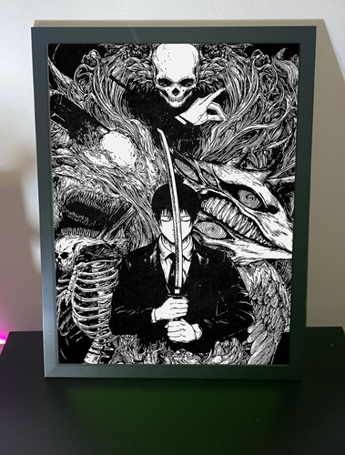 Cuadro Anime Chainsaw Man Aki Hayakawa 31x43 Madera