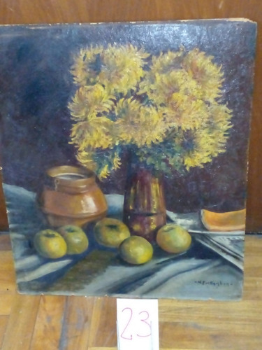 Oleo S/cartón  F. De Gamboa 60x50 Obra Florero C/frutas