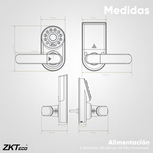 Zkteco Cerradura Inteligente Con Teclado Y Verificación De Huella Modelo Ml300 / Conectividad Bluetooth Y Capacidad Para 100 Usuarios / Compatible Con La App Zsmart
