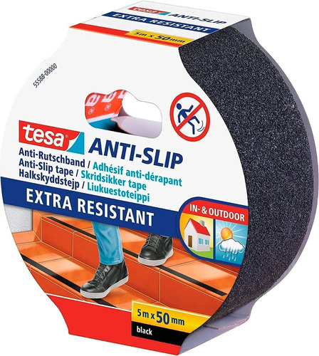 Tesa Cinta Antideslizante 5m X 50 Mm Pisos Escaleras Negra