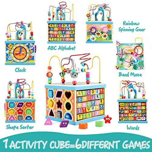 Cubo De Actividades De Madera Qilay Para Niños Pequeños De 3