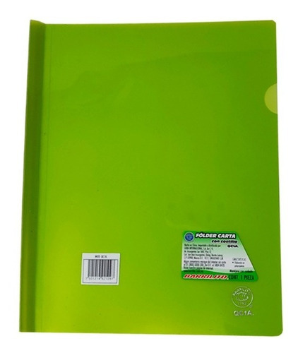 Folder De Plastico Barrilito T/c Con Costilla Color Amarillo