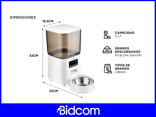 Dispensador Automatico 5 Lts Gato Perro Acero Inoxidable Color Blanco