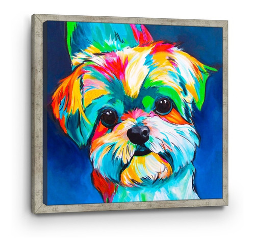 Cuadro Moderno Enmarcado Ingles Cachorro De Colores 70x70cm