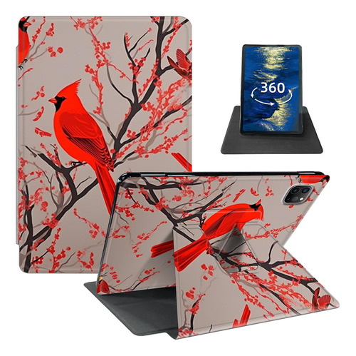 Funda Ipad Pro 11 Pulgadas M4 5ª Generación 2024 Giratoria Pájaros Cardenales Rojos