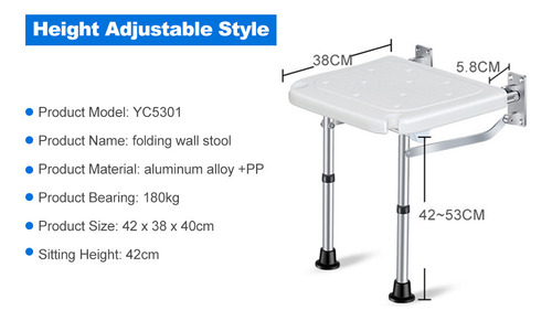 Banco De Ducha Plegable De Pared Con Pies Y Ajustable