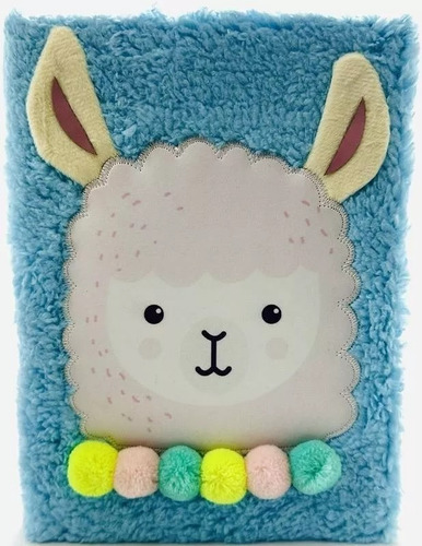 Caderno Com Capa Em Pelúcia Lhama Kawaii Premium 96 Folhas Cor Azul