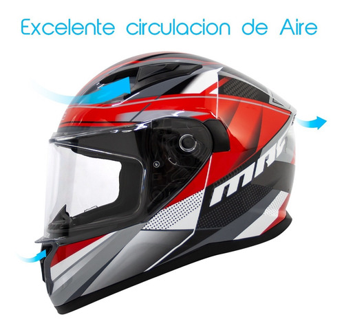 Imagen 7 de 10 de Casco Moto Integral Speed Razor Mac Gris Blanco Rojo Gloss