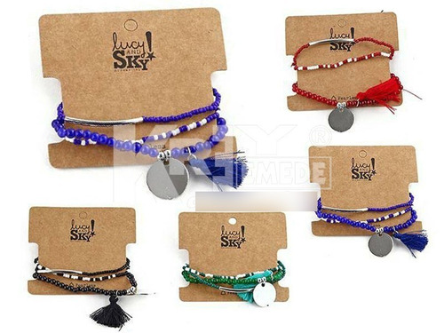 Set Pulseras Moneda Y Borla X3 Colores Surt. Por Mayor X 12