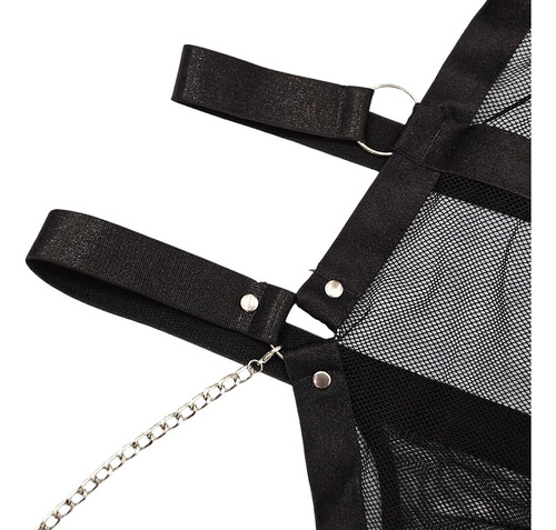 Sexy Body De Malla Con Cadenas Y Liguero, Body Lencería