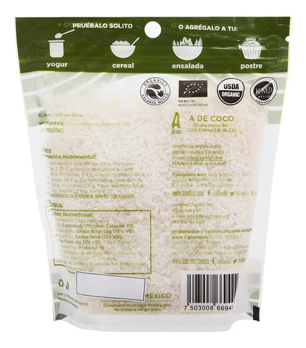 Coco Orgánico Rallado Sin Azúcar A De Coco 150 G