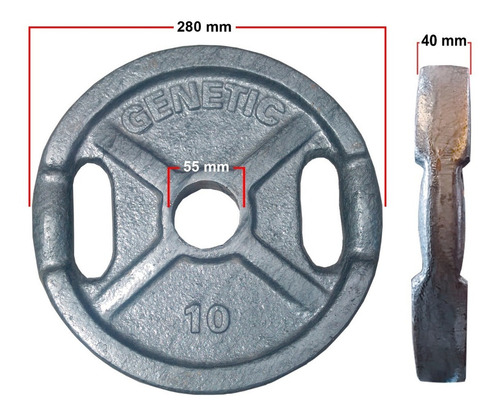 2 Discos Olimpicos 10 Kilos Fundicion Con Manija Genetic Pro