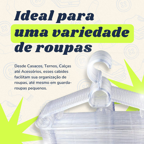 Cabide Cs Cabides Kit De 50 Unidades Cor Transparente Para Roupas Camisas Caças Camisetas Bluzas Vestidos Jaquetas Ternos