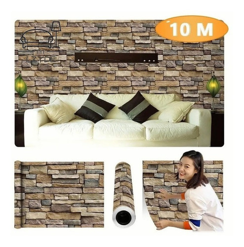 Imagen 1 de 10 de Papel Tapiz Piedras Laja Adhesivo 45cm X 10 Mts 3d