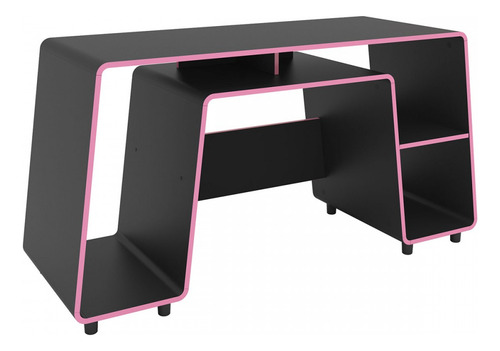 Mesa Gamer London 1 Prateleira Preto/rosa - Politorno Cor Preto