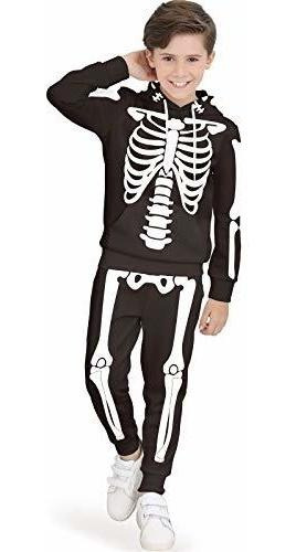 Unisex Kids Halloween Costume Skeleton Hoodie Pantalone...