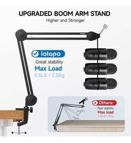  iQlQPQ Brazo de brazo de micrófono, brazo de brazo de brazo de  brazo resistente, soporte de suspensión de brazo de micrófono de tijera,  soporte de escritorio con clip de micrófono mejorado