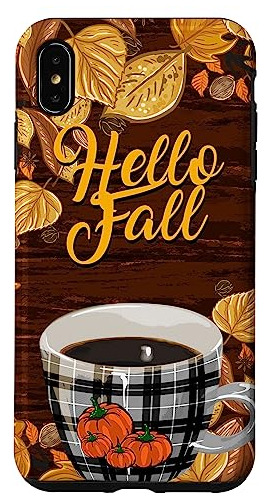 Funda Para iPhone XS Max Hello Fall Leaves Coffee Cup Pum-02
