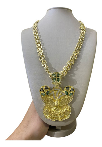 Cordão Nino Abravanel 15mm 70cm + Pingente Destemido 777 Dourado