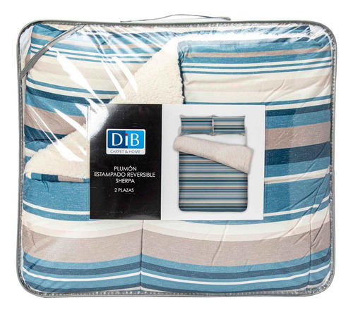 Plumon Reversible Sherpa 2 Plazas Lineas Azul