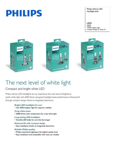 Imagen 5 de 6 de Philips H4 Ultinon Led 160% + Luz Alta Y Baja Garantía 5 Año