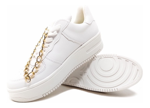 Imagen 1 de 5 de Zapato Tenis Moda Casual Blanco Con Plataforma Alta Calidad