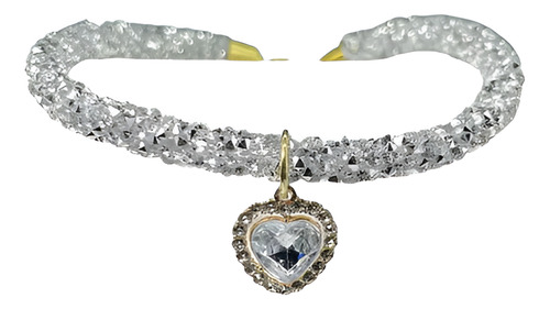 Collar De Mascota Diamantes Imitación Dije Para Perros Gatos Blanco Corazón Blanco 25 Cm