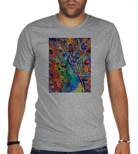 Remera De Hombre Pavo Real Pintura Colores Art