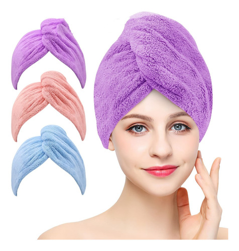 3 Pzs Toallas De Pelo De Microfibra Para Cabello Mojado