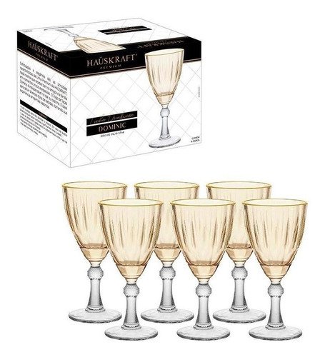 Jogo Taças com 6 pçs Dominic Ambar Borda Dourada 275 ml Hauskraft