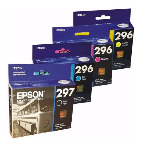 Combo Cartuchos Epson 297 Negro + 3 T296 Colores Original