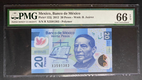 20 Pesos 2012 Juarez Certificado Pmg 66 Gem Sin Circular !
