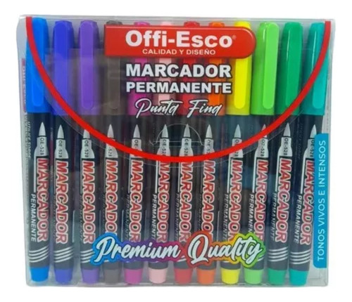 Marcadores Punta Fina Permanente Offiesco X12 Premium