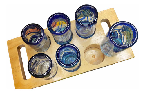 Tabla Porta Tequileros Artesanal Para 6 Caballitos-sin Vasos