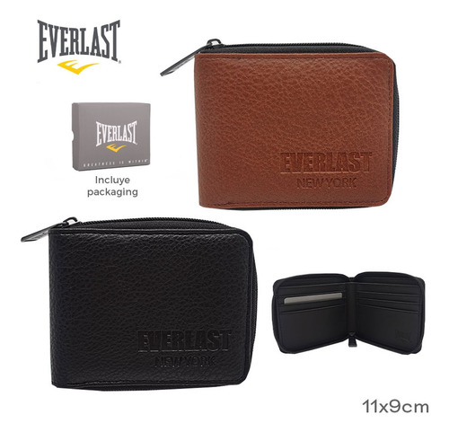 Billetera Everlast Con Cierre - Para Tarjeteros Y Billetes Eve 27807.1 Negro Liso