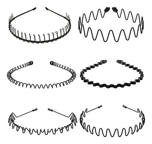 Diademas - Kac Pack Of 6 Unisex Wavy Hair Bands Non Slip Me