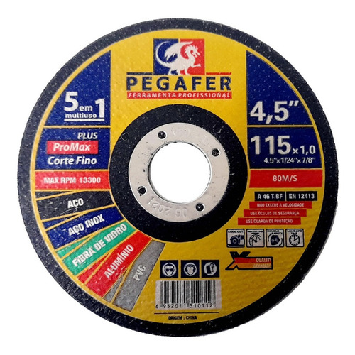 Disco De Corte Pegafer Multiuso Inox 4 1/2 X 1,0mm - 1 Unid.