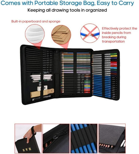 Imagen 5 de 10 de Kit De Lápices De Dibujo Y Boceto Con Accesorios H&b 71pzs
