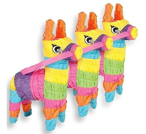 Mini Piñatas De Burro Coloridas, (3 Unidades)