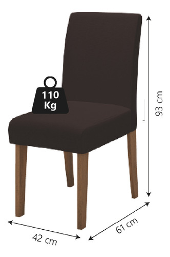 Conjunto Com 2 Cadeiras Estofada Sala de Jantar Trieste Siena Cedro Marrom Dobuê