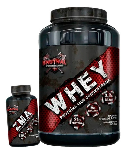 Whey 100% Concentrado 900g + Zma - Bruthal Sports Sabor Cookies