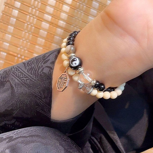 Pulsera Retro Con Cuentas De Doble Capa, Elegante Estilo Tai