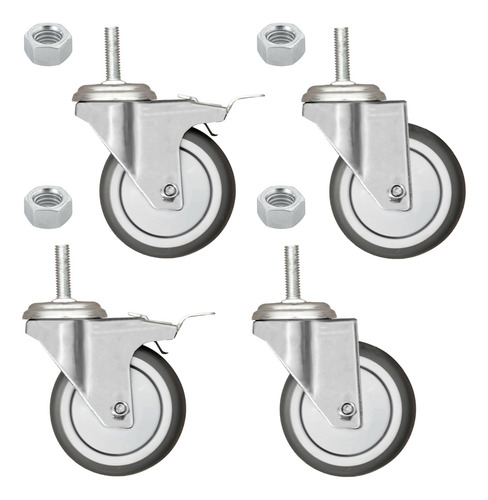 Pack 4 ruedas llantas hule Pvc 3 pulgada freno giratorias ruedas Mindejal MINRU3