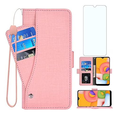 Compatible Con Galaxy A01 Funda Tipo Cartera De Vidrio Templ