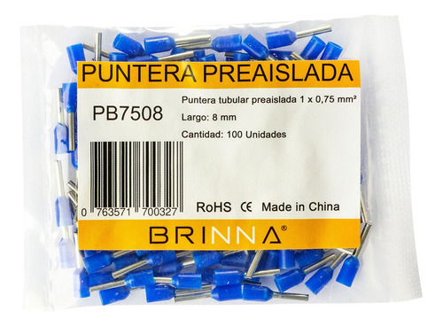 Puntera Tubular Brinna Terminal Doble Tiff 0,75mm X100