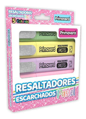 Resaltadores Glitter Pastel Primavera X 5 